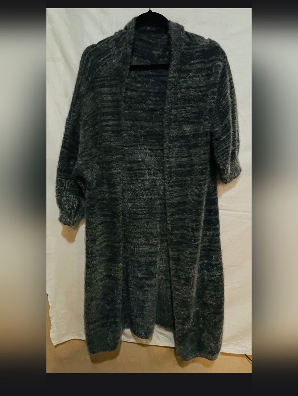 Cozy Open-Front Charcoal Gray Women's Eyelash Sweater Cardigan 3/4 Sleeve
